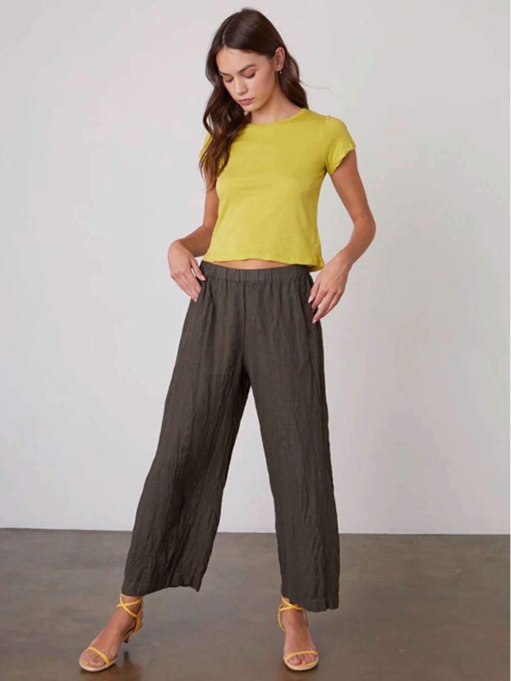 Velvet by Graham & Spencer Lola Elm Linen Crop Pull On Pants SZ XS
